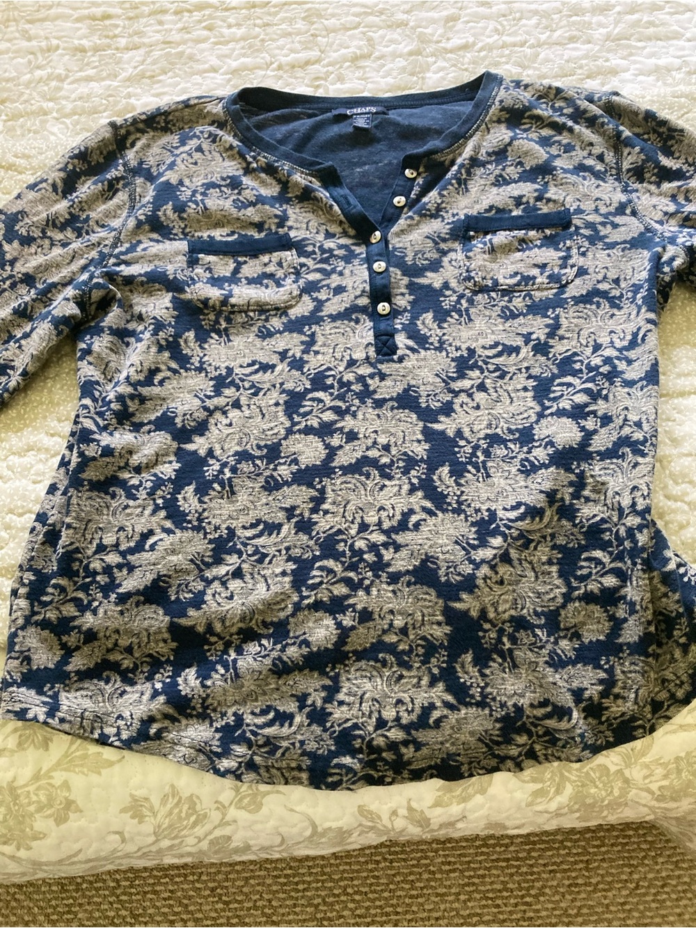 Chaps Petite Blue Heather Henley Top